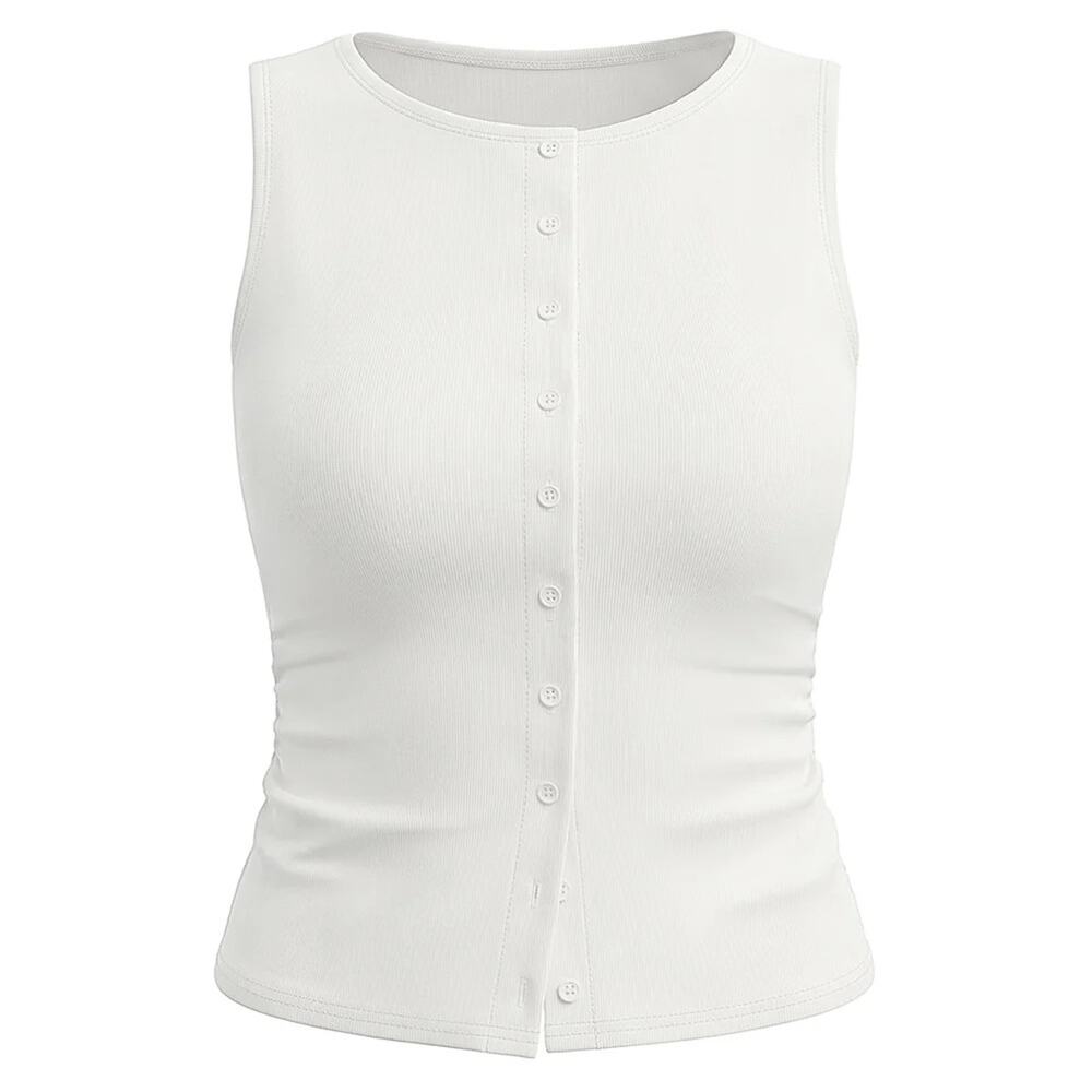 Belle Poque Women's Button Down Ribbed Tank Top White 2XL Sleeveless New